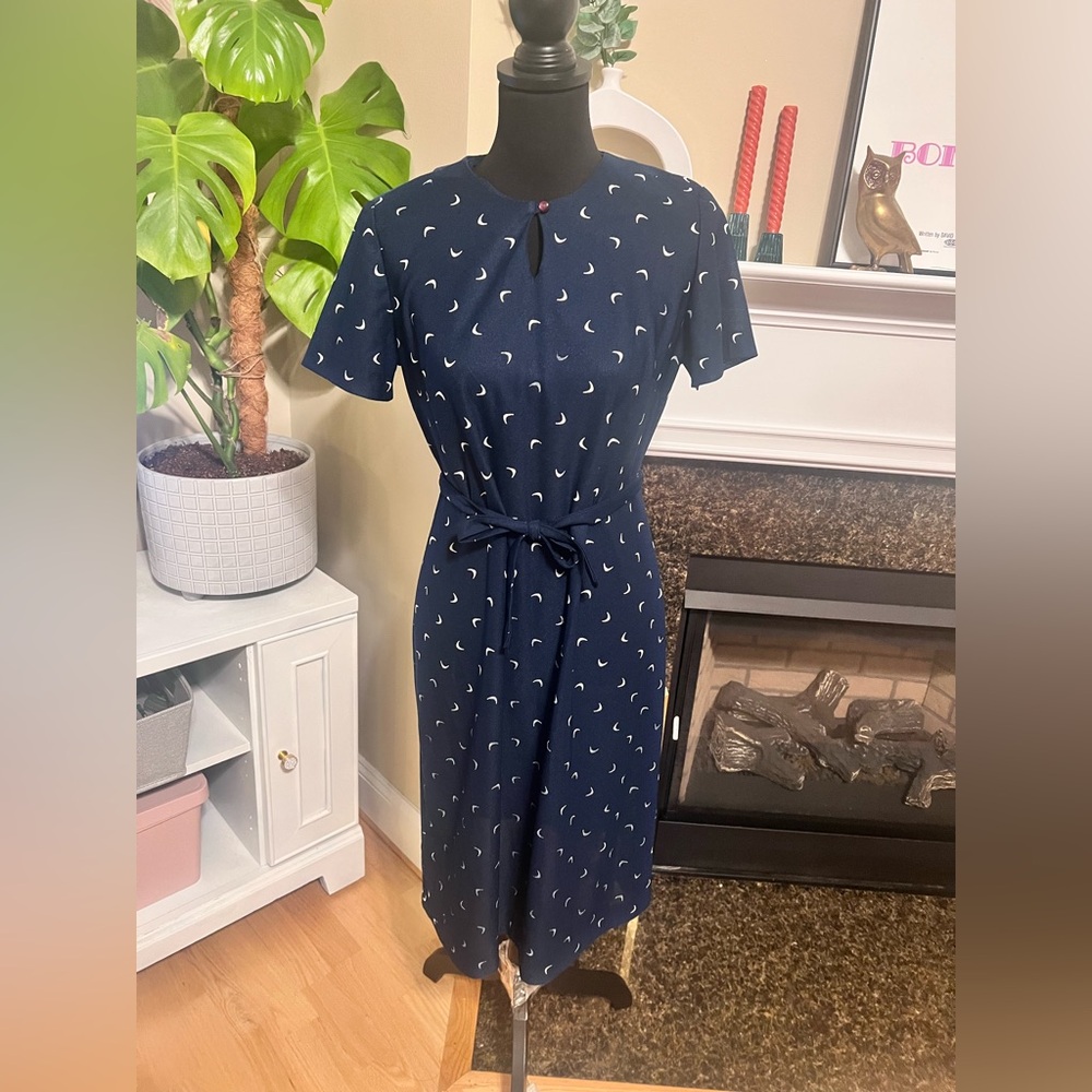 Vintage 1970’s Navy Dress with White Atomic Half Moon